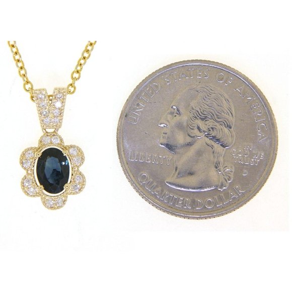Real Diamond Blue Sapphire Pendant Yellow Gold - Picture 3 of 6